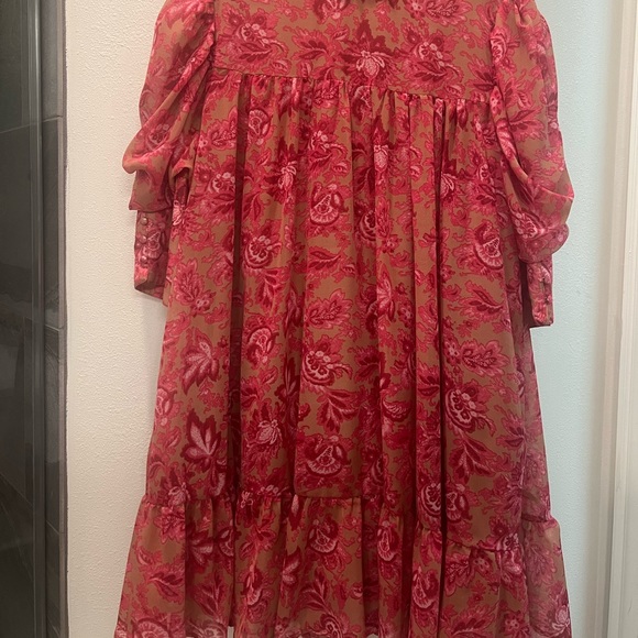 boohoo | PRINTED PUFF SLEEVE RUFFLE NECK SMOCK DRESS 14 new - Picture 5 of 6